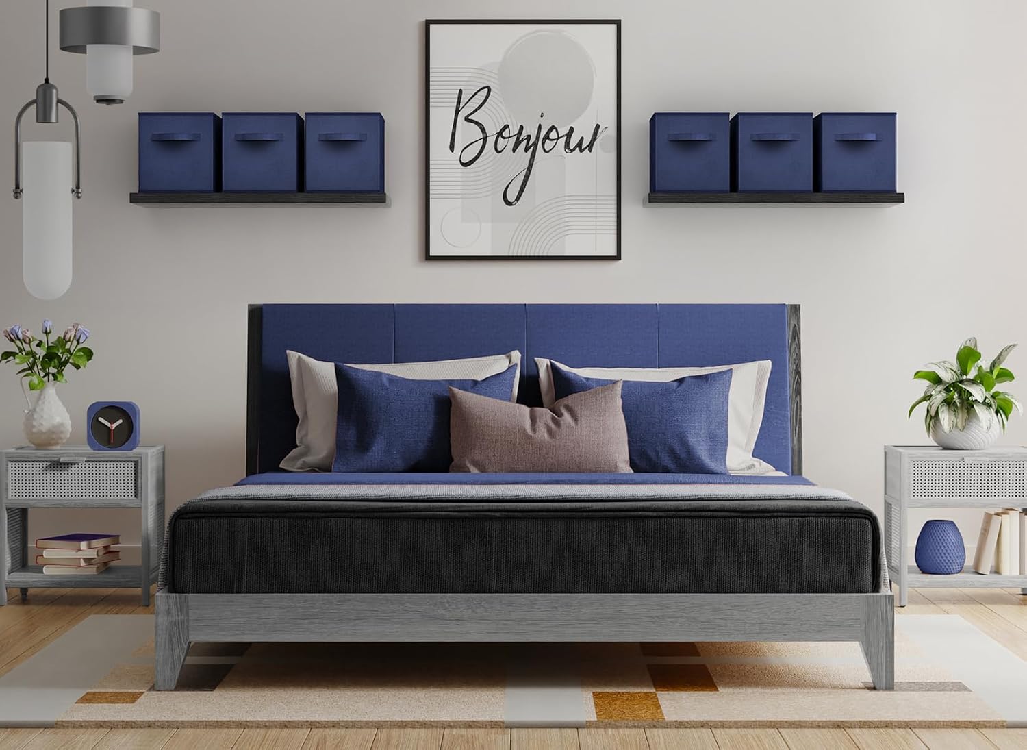 6 Pack Navy Blue Collapsible Fabric Storage Cubes