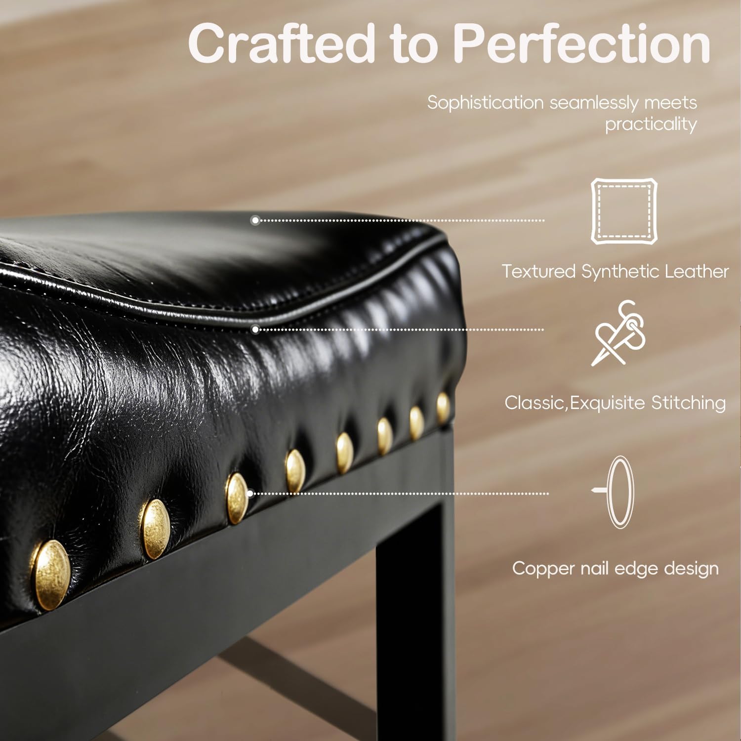 2 Pack Nailhead Faux Leather Counter Height Bar Stools
