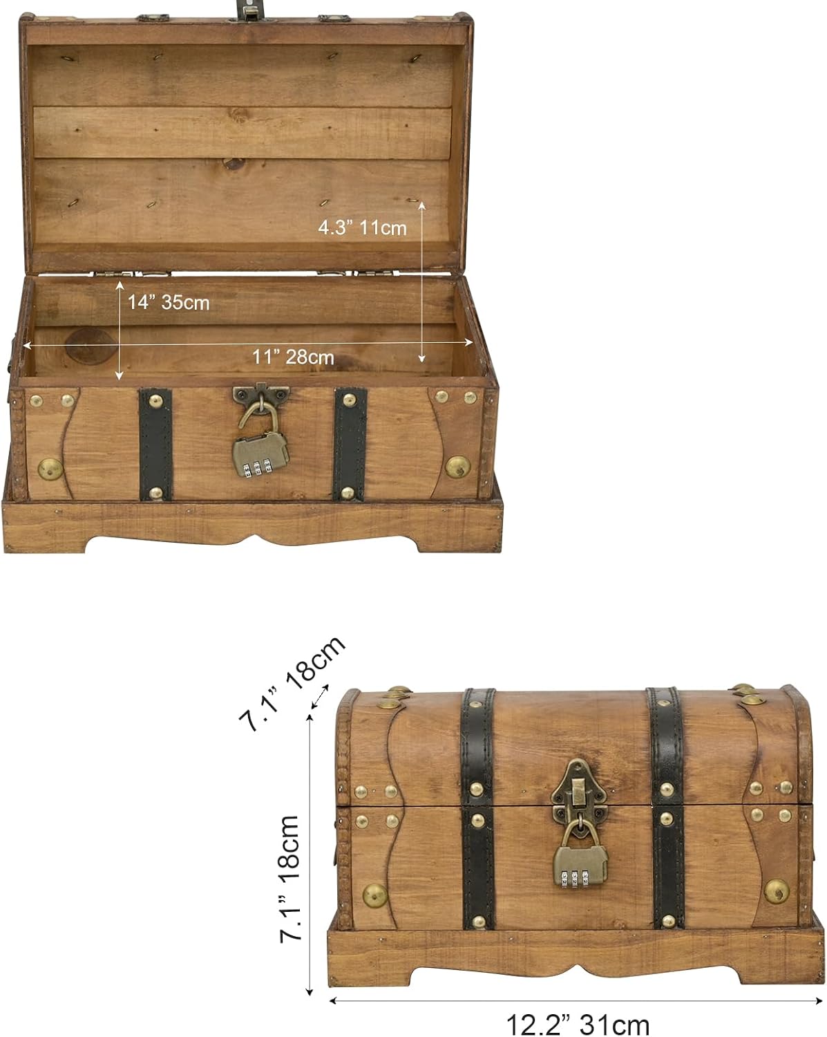 Brown Vintage Lockable Wooden Treasure Chest