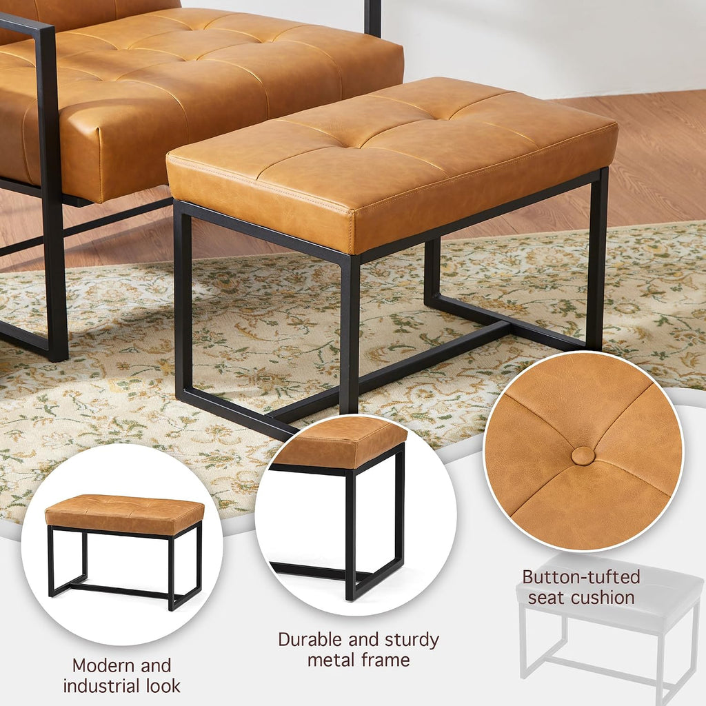 Light Brown PU Leather Metal Frame Vanity Ottoman Stool