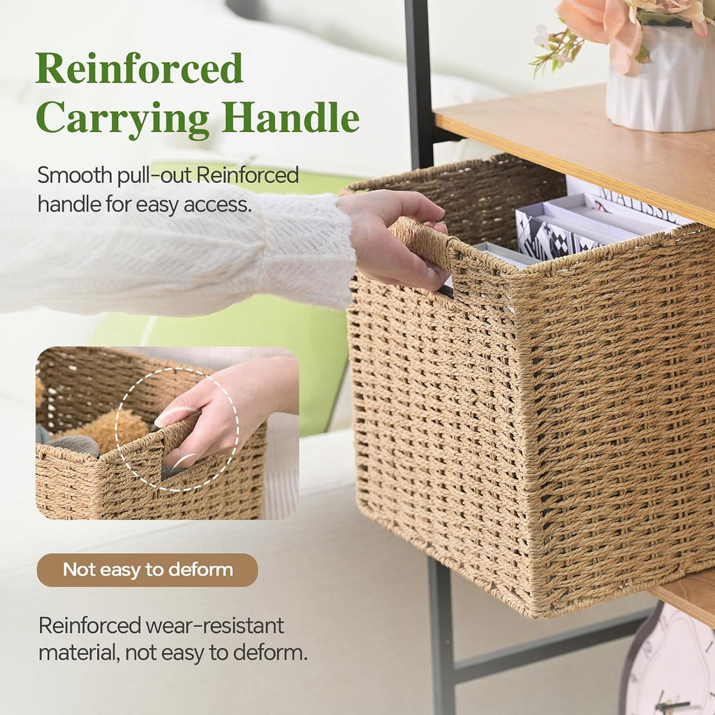 2 Pack Natural Beige Paper Rope Wicker Storage Cubes