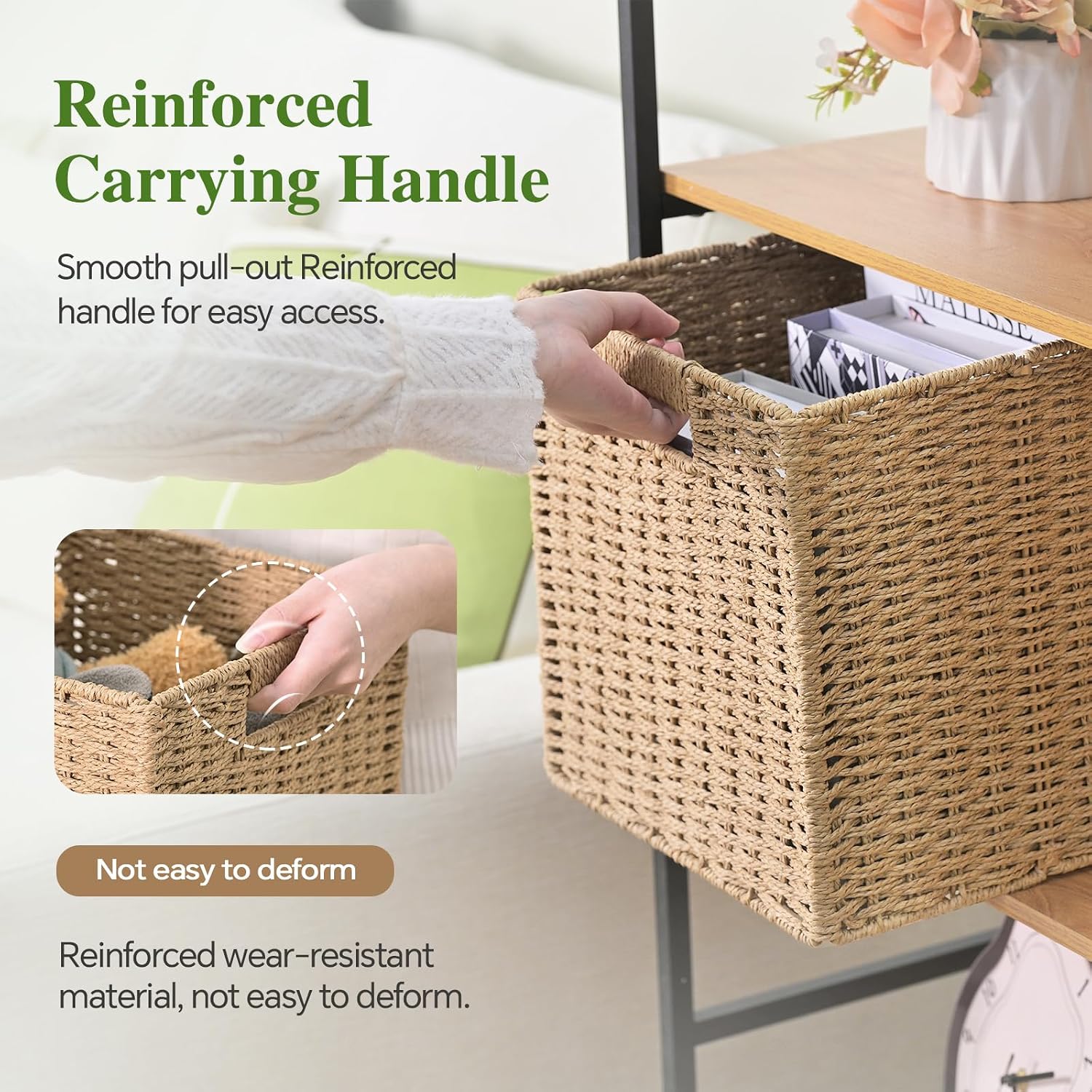 2 Pack Natural Beige Paper Rope Wicker Storage Cubes