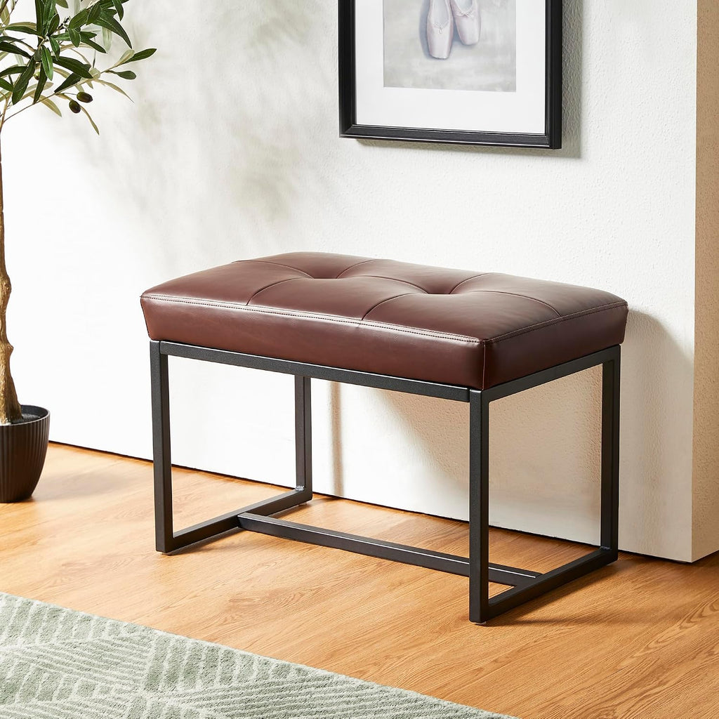 Brown PU Leather Metal Frame Vanity Ottoman Stool