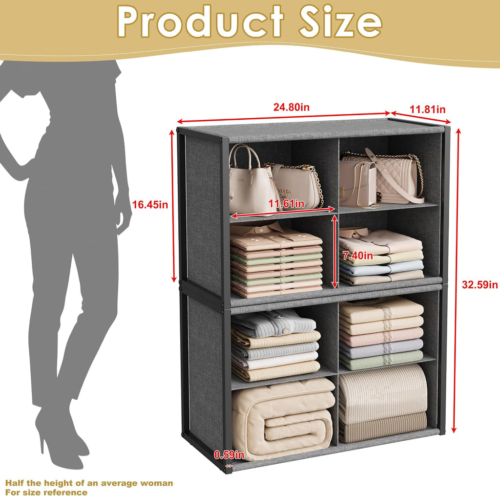 2 Pack 8-Cube Metal Frame Closet Storage Organizer