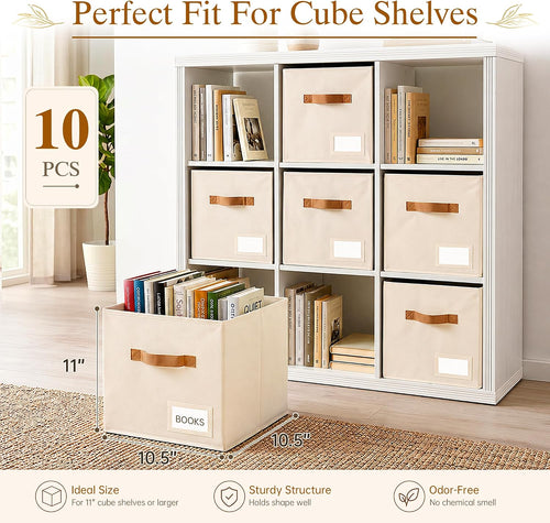 10 Pack Beige Labeled Fabric Storage Cubes