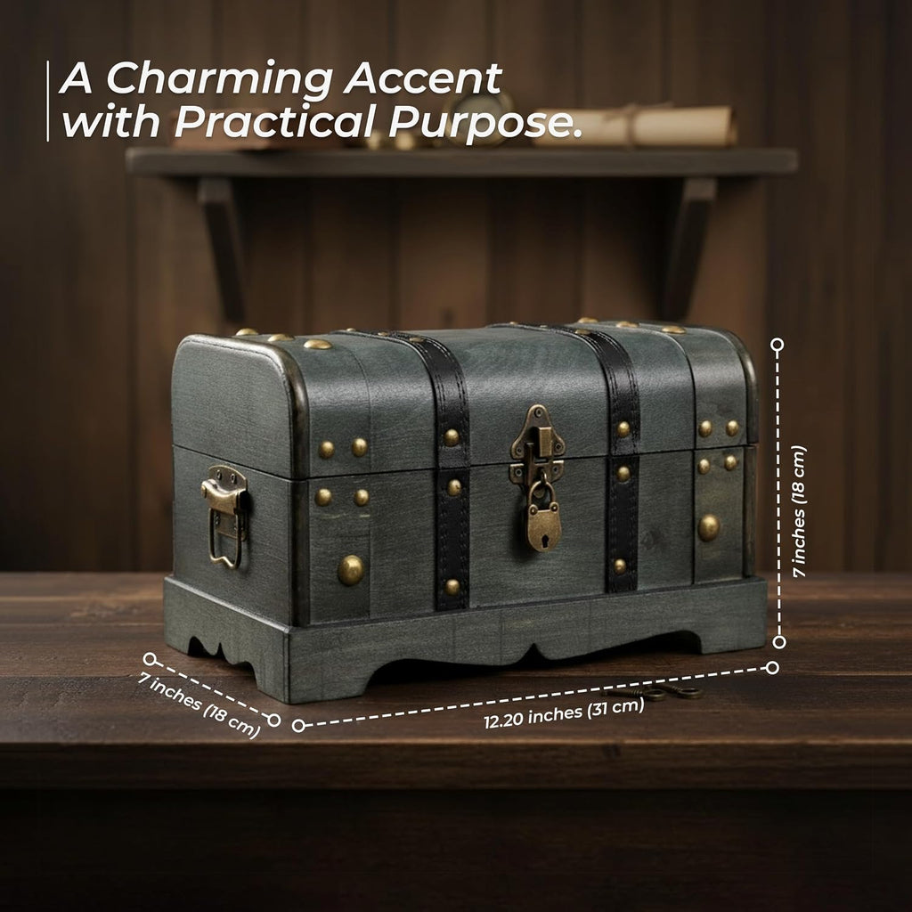 Lockable Wooden Treasure Chest With Tray
