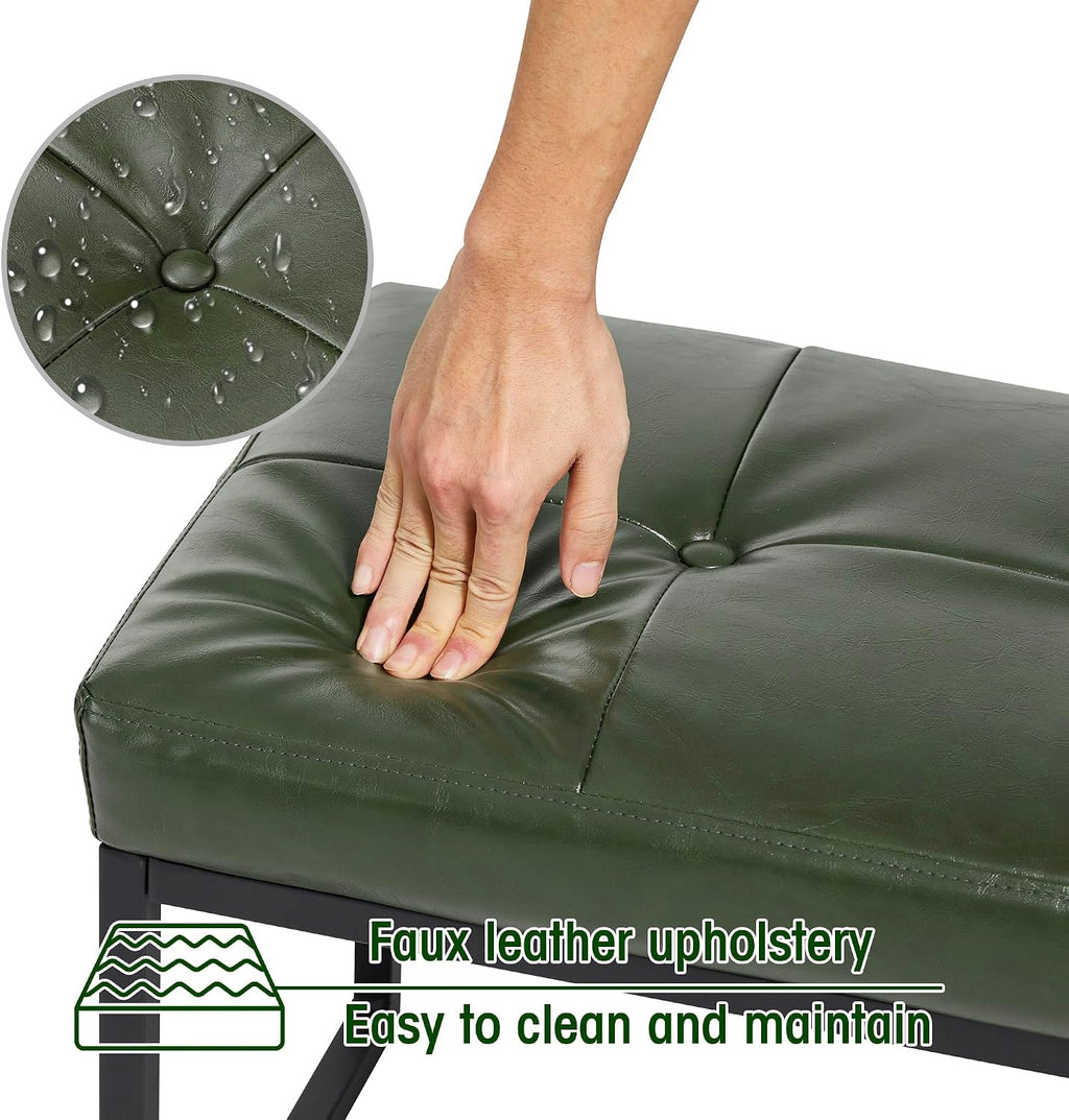 2 Pack Green PU Leather Metal Frame Vanity Ottoman Stools