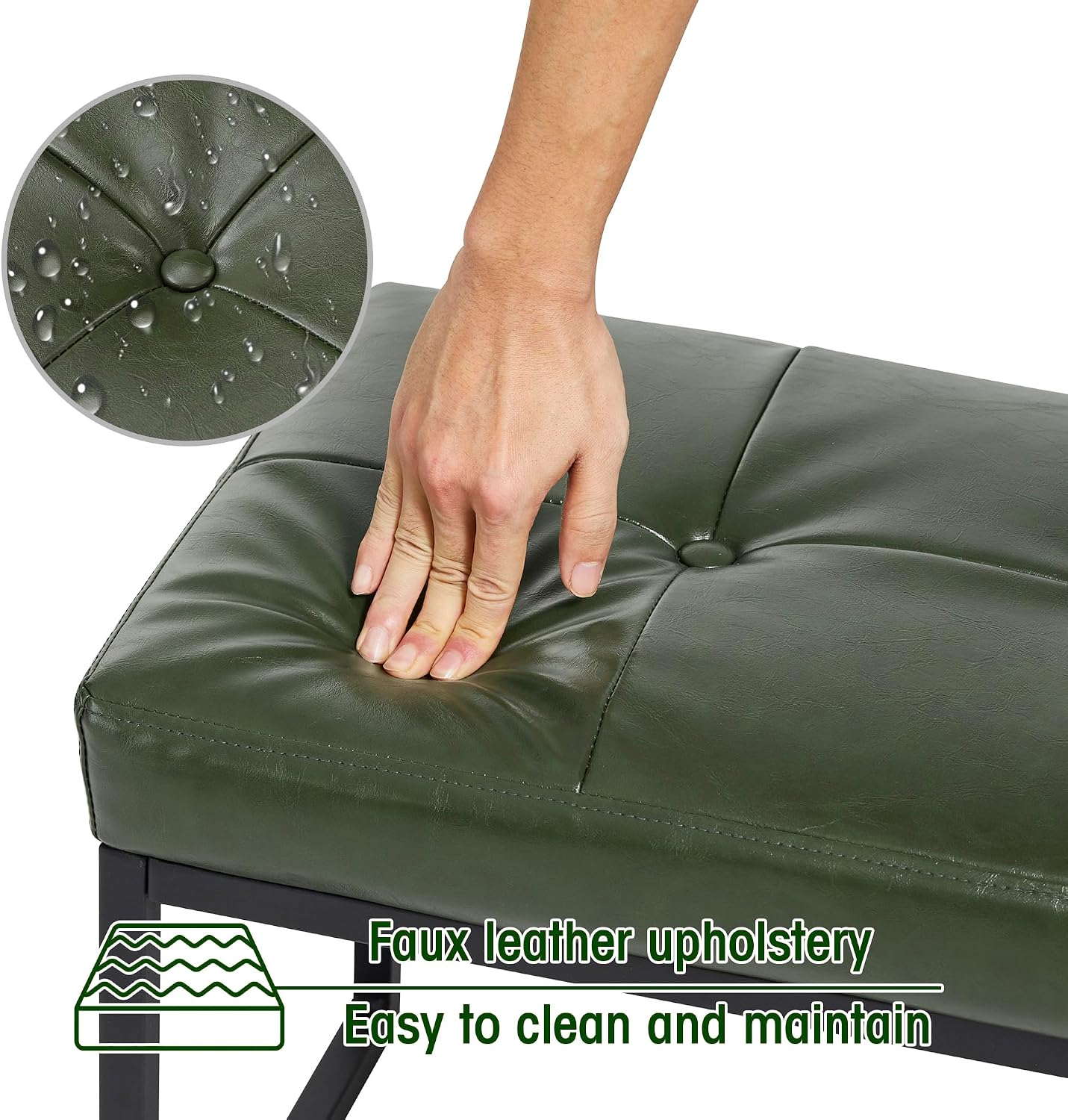 2 Pack Green PU Leather Metal Frame Vanity Ottoman Stools