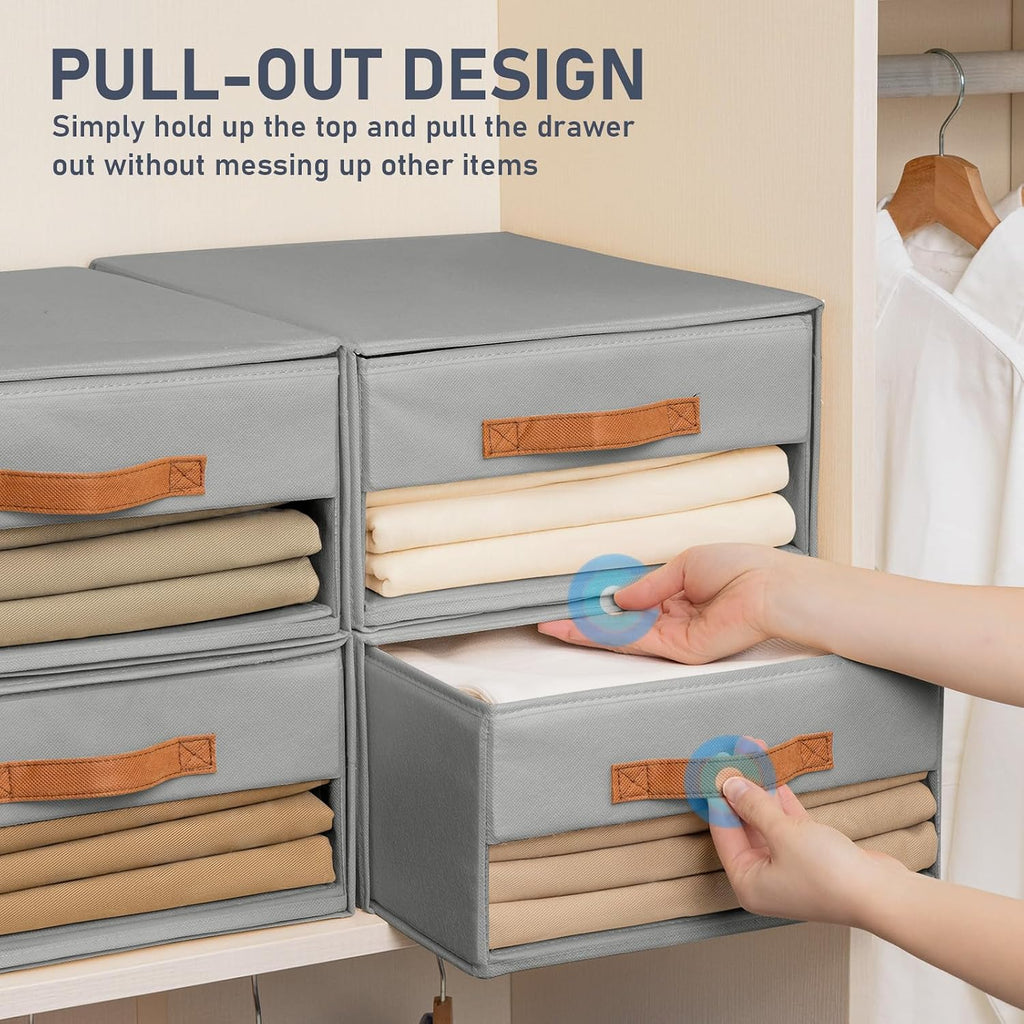 4 Pack Grey Stackable Fabric Storage Drawers With Clear Window