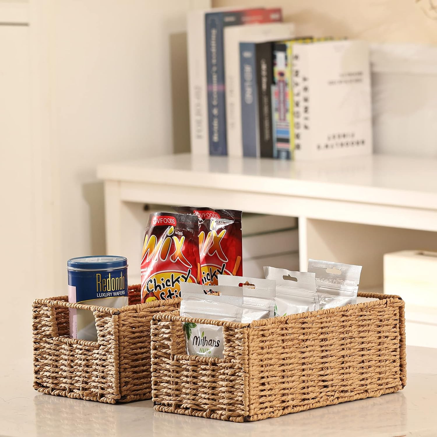 2 Pack Natural Paper Rope Wicker Cube Storage Baskets
