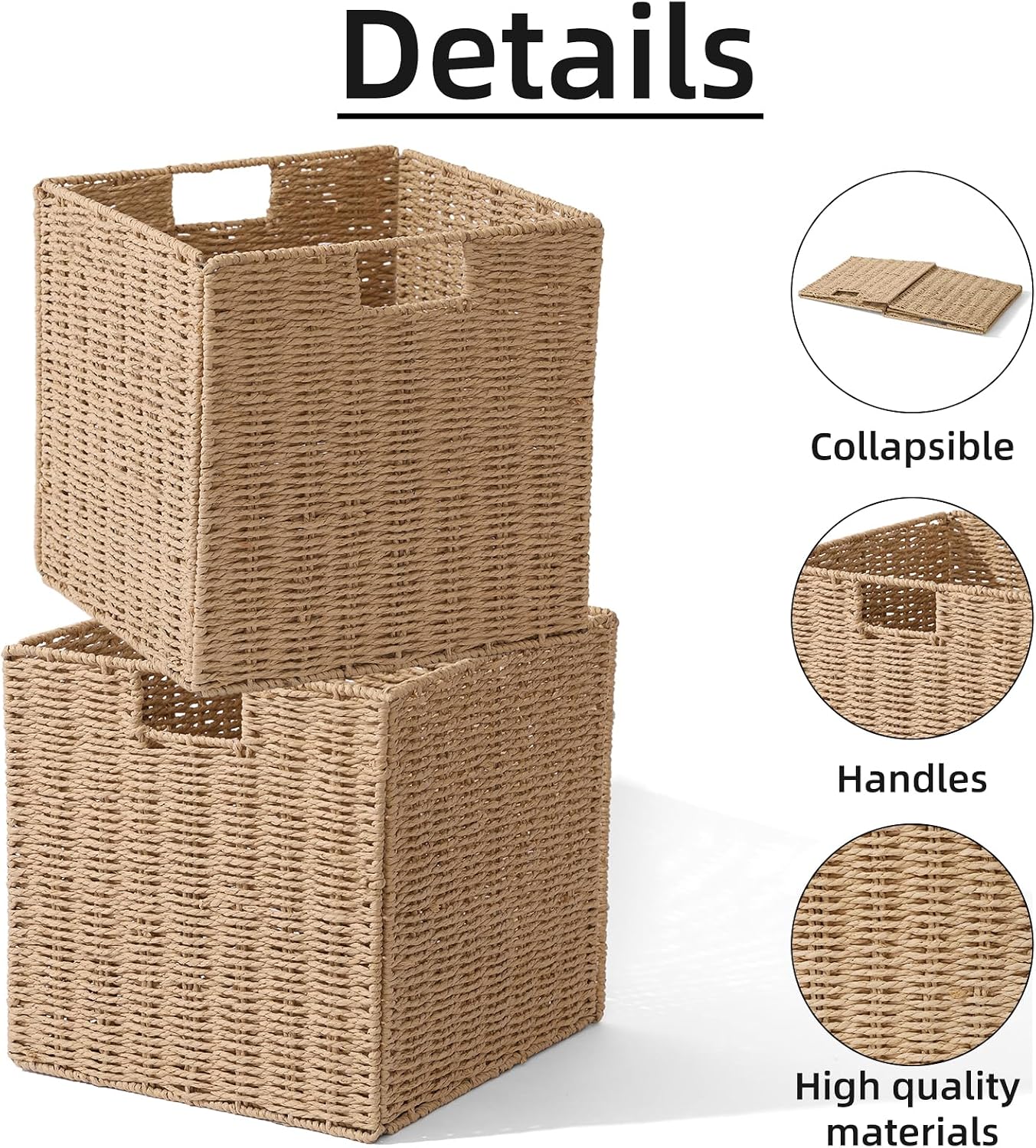 2 Pack Natural Paper Rope Cube Baskets