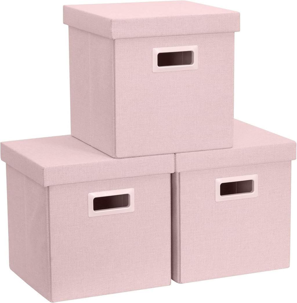 3 Pack Pink Lidded Collapsible Fabric Storage Cubes