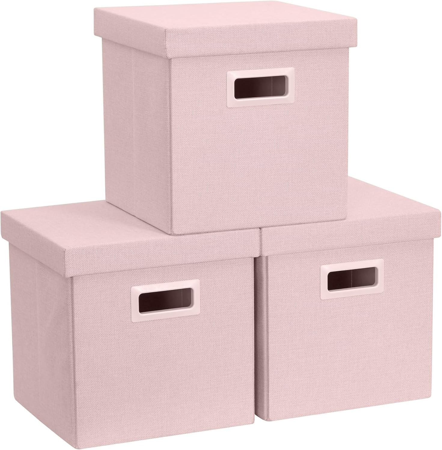 3 Pack Pink Lidded Collapsible Fabric Storage Cubes