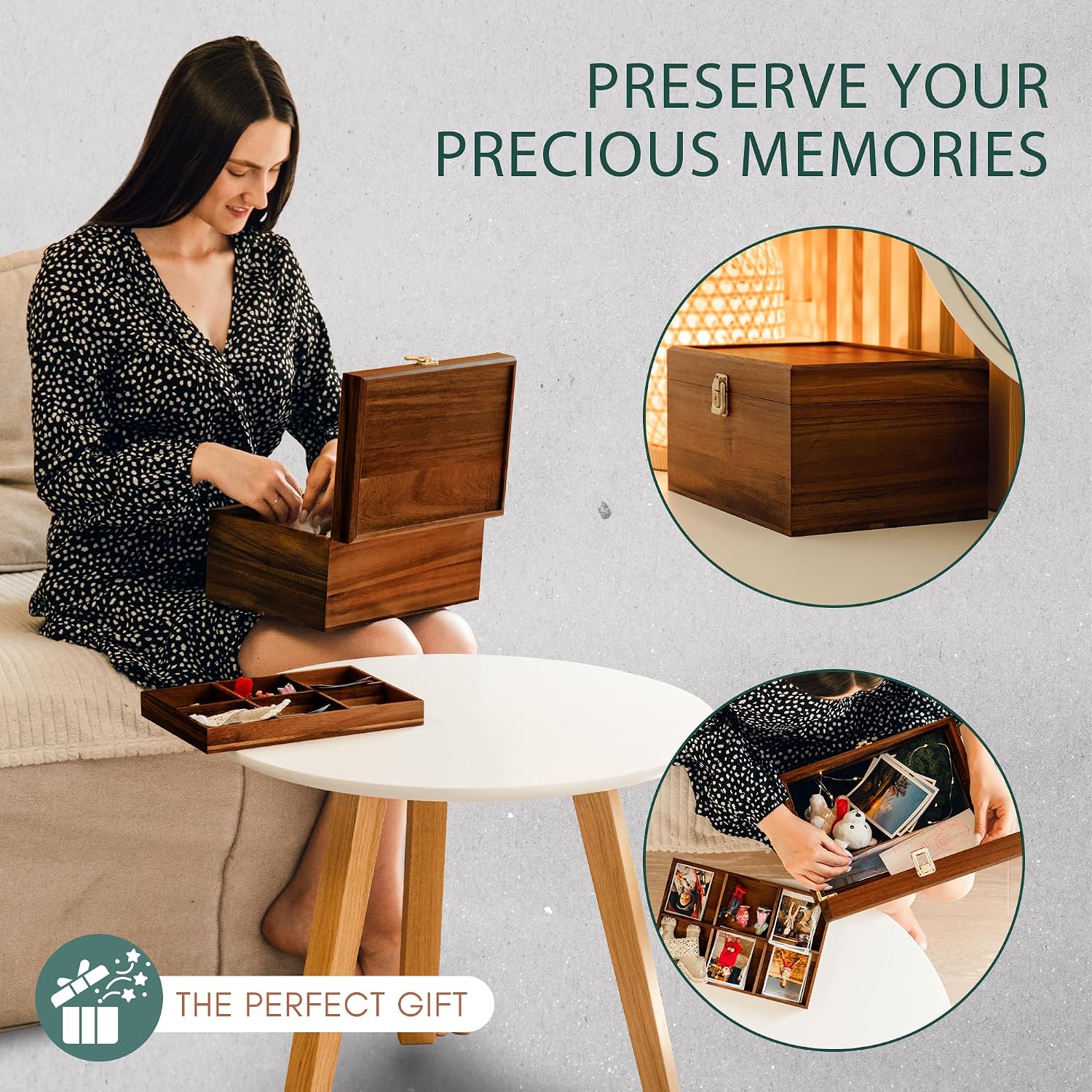 Lockable Wooden Memory Box With Adjustable Tray