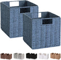 2 Pack Blue Foldable Large Wicker Cube Storage Baskets