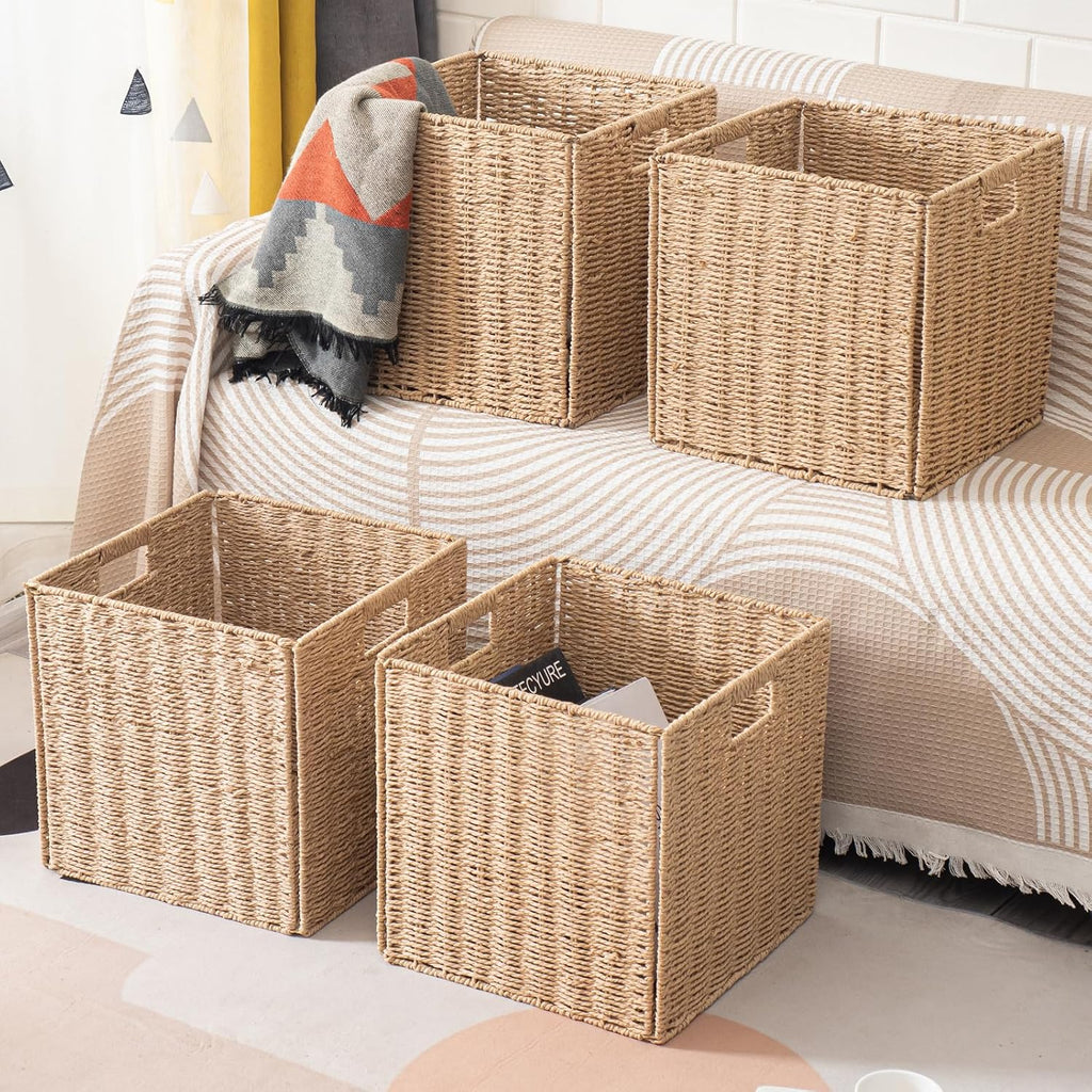 4 Pack Paper Woven Cube Storage Baskets