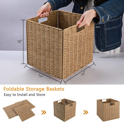 2 Pack Large Foldable Wicker Cube Storage Baskets