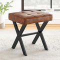 Reddish Brown Square Faux Leather X-Leg Vanity Stool