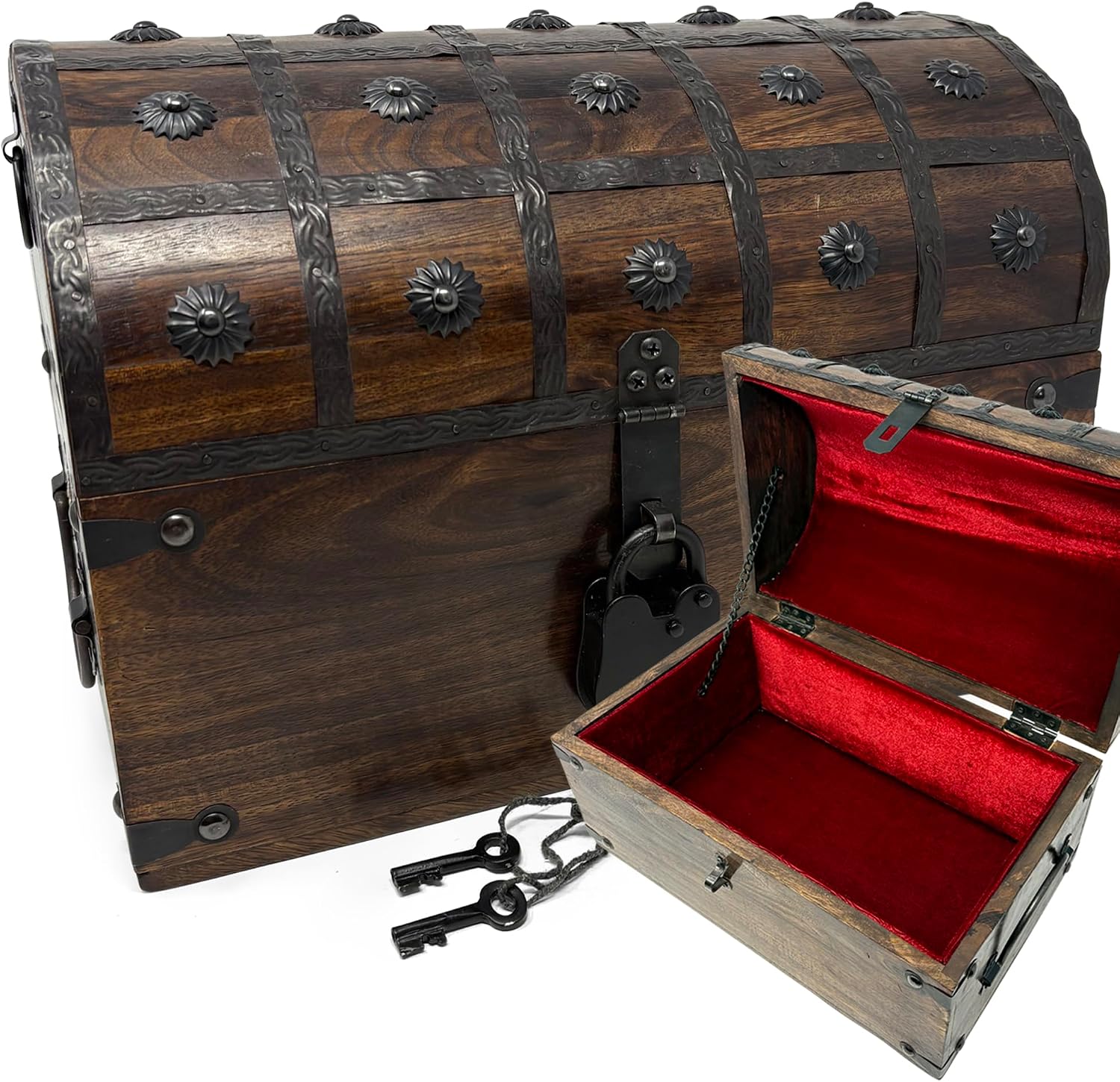 Large Velvet Lined Wooden Pirate Treasure Chest