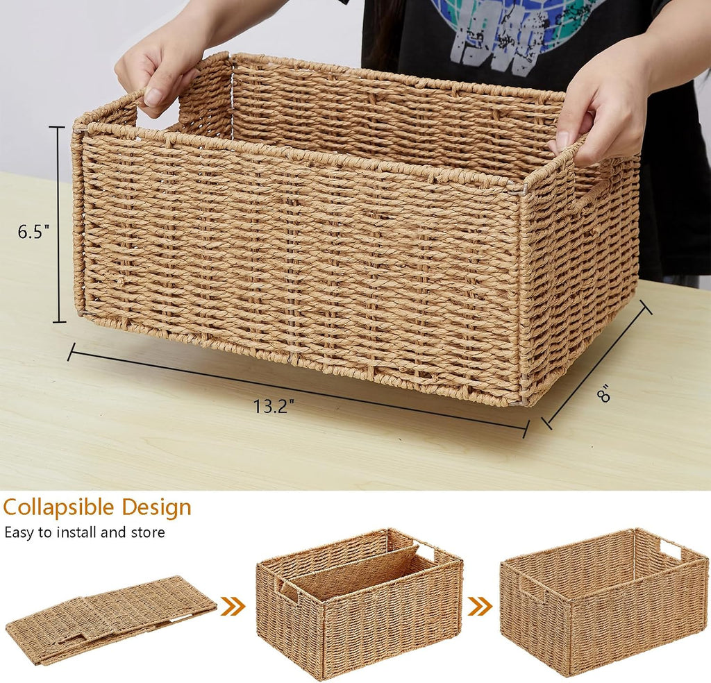 2 Pack Natural Paper Rope Wicker Cube Storage Baskets