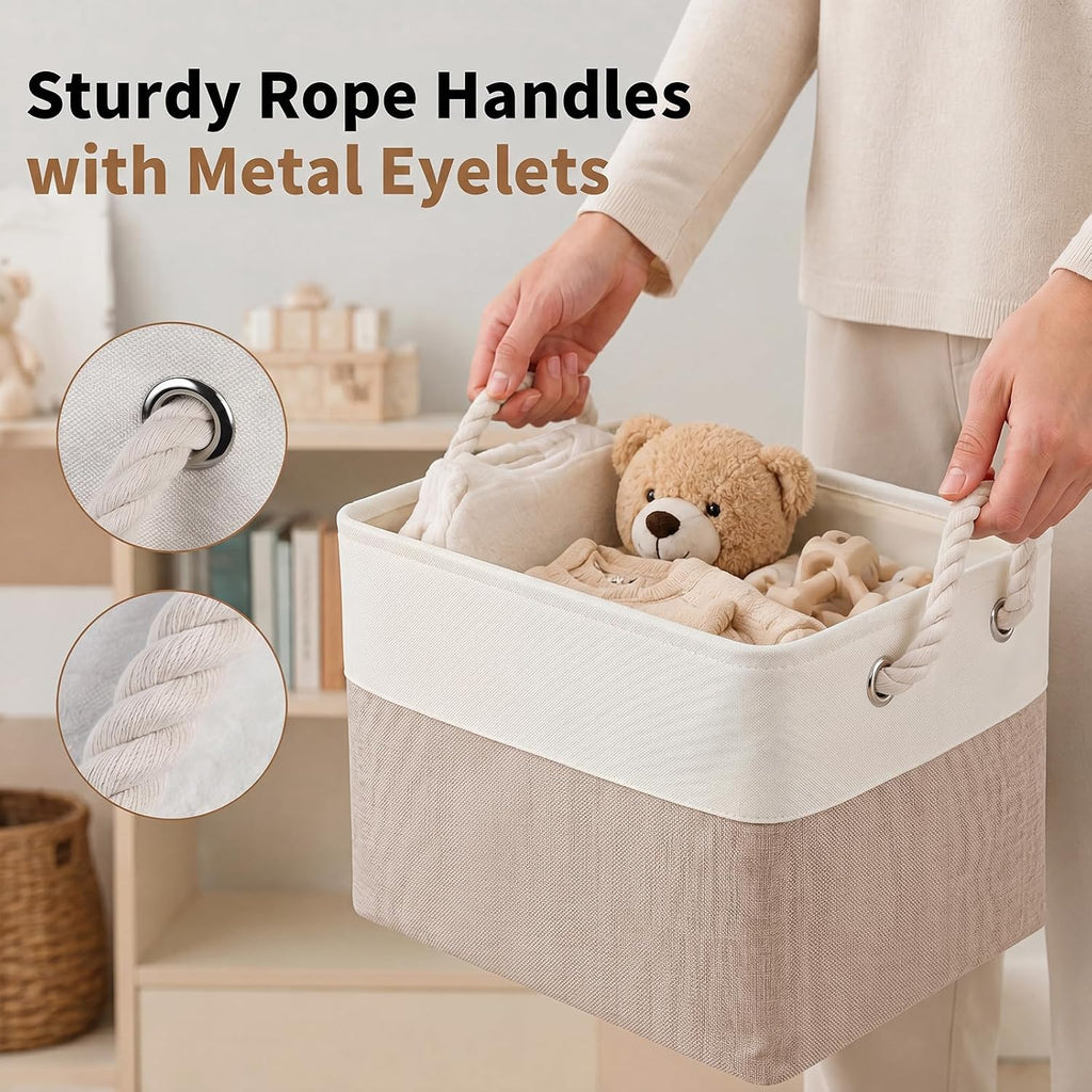 6 Pack White & Beige Collapsible Fabric Storage Cubes