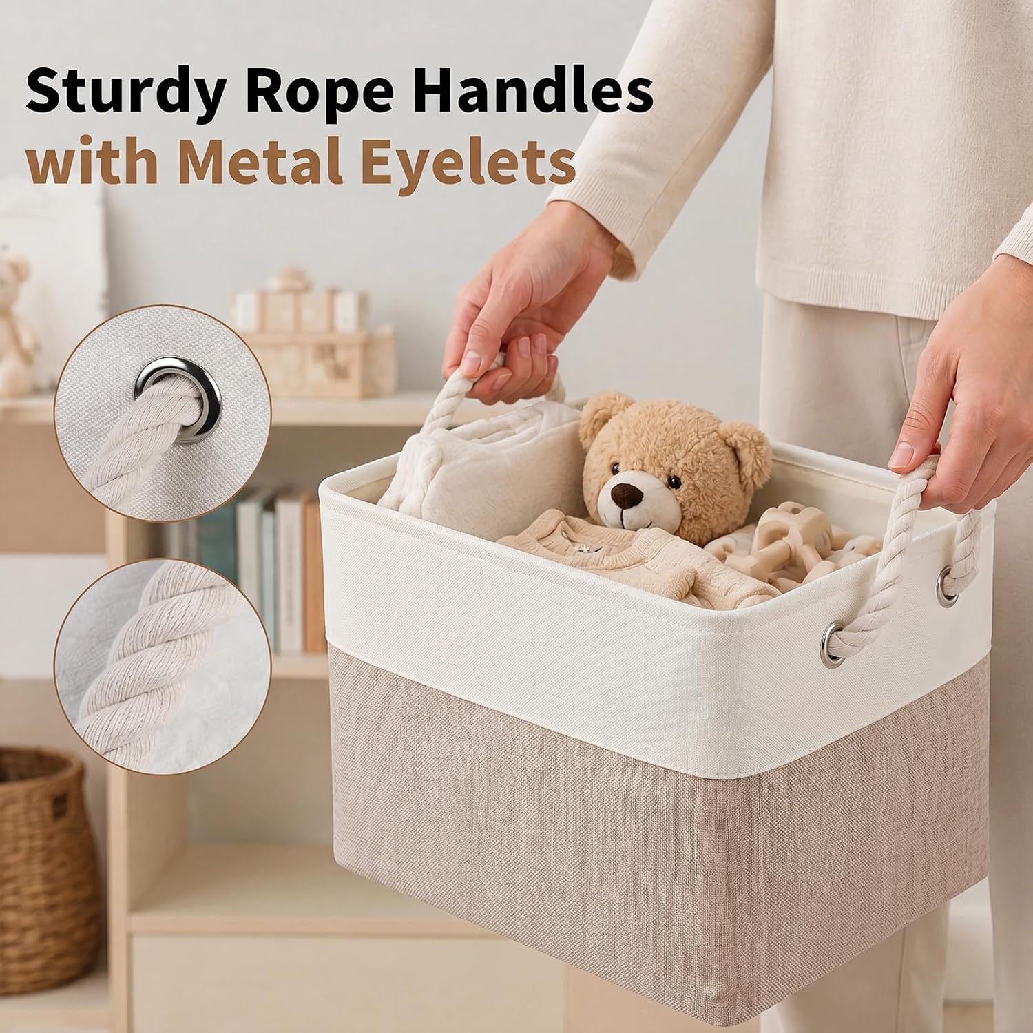 6 Pack White & Beige Collapsible Fabric Storage Cubes