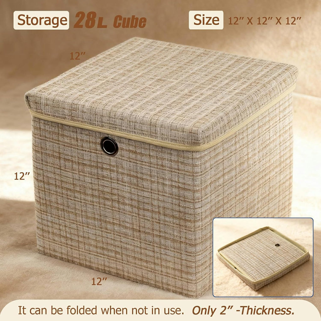 4 Pack Shining Beige Lidded Collapsible Fabric Storage Cubes