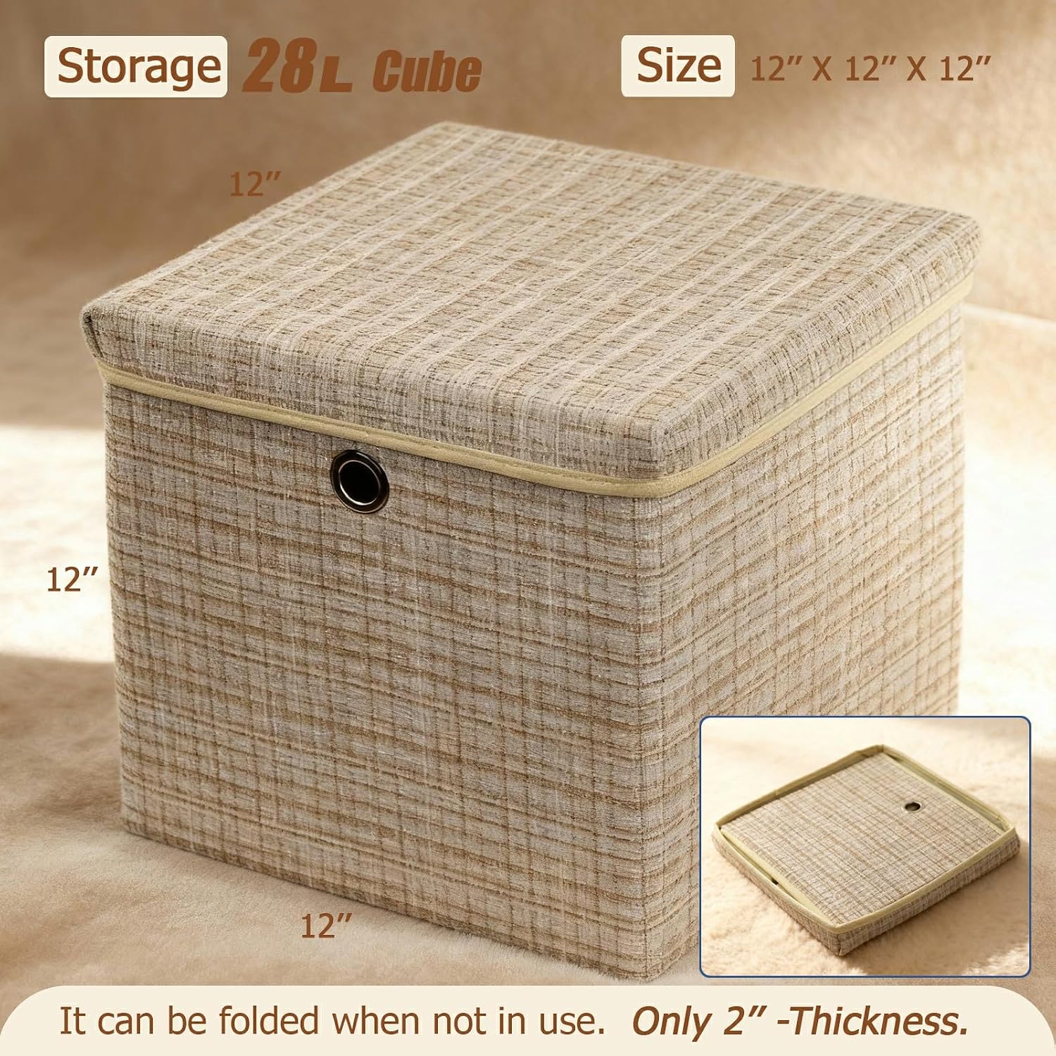 4 Pack Shining Beige Lidded Collapsible Fabric Storage Cubes
