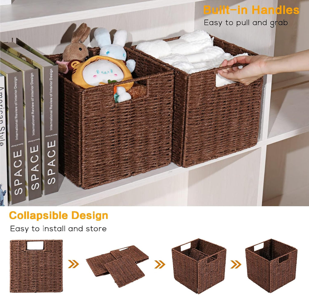 2 Pack Brown Small Wicker Cube Storage Baskets