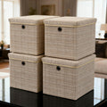 4 Pack Shining Beige Lidded Collapsible Fabric Storage Cubes