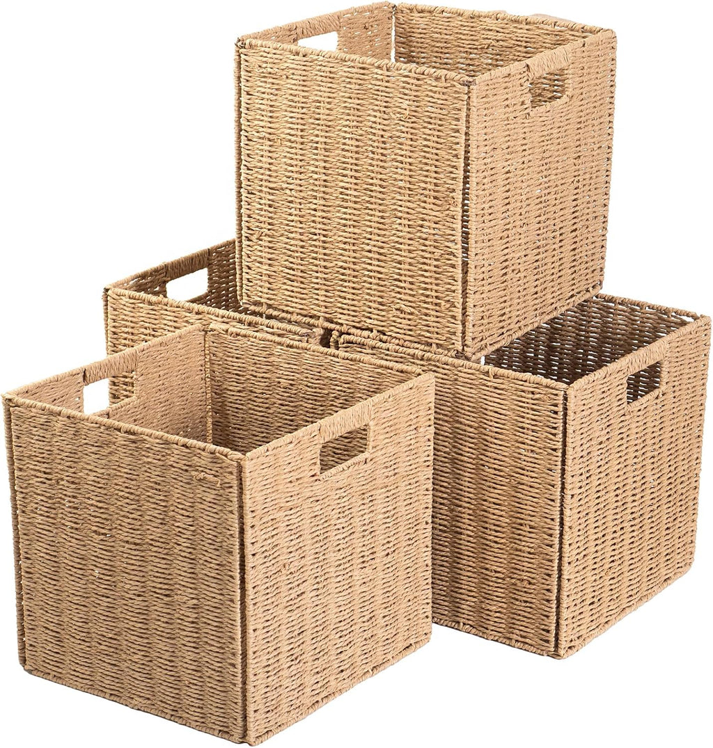 4 Pack Paper Woven Cube Storage Baskets