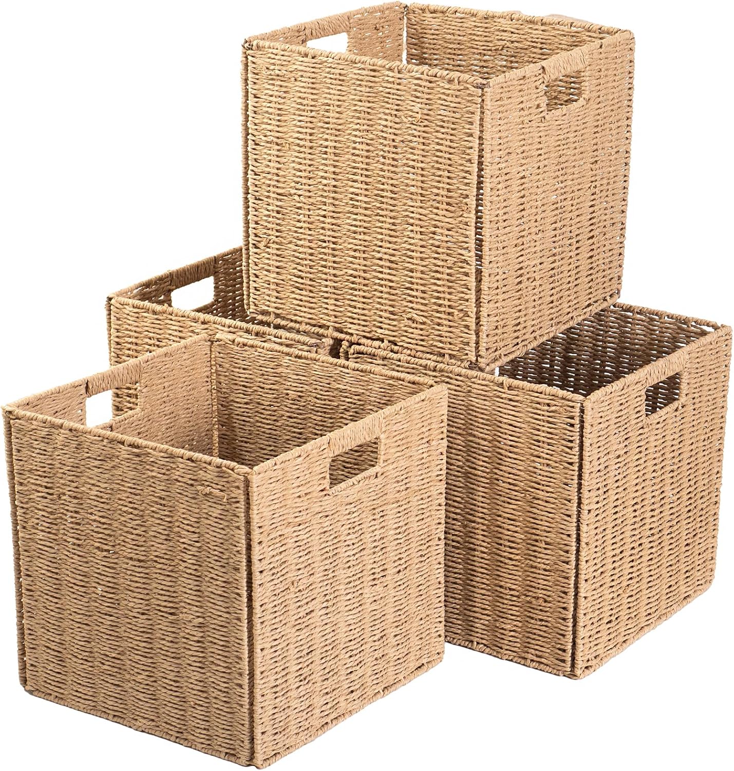 4 Pack Paper Woven Cube Storage Baskets