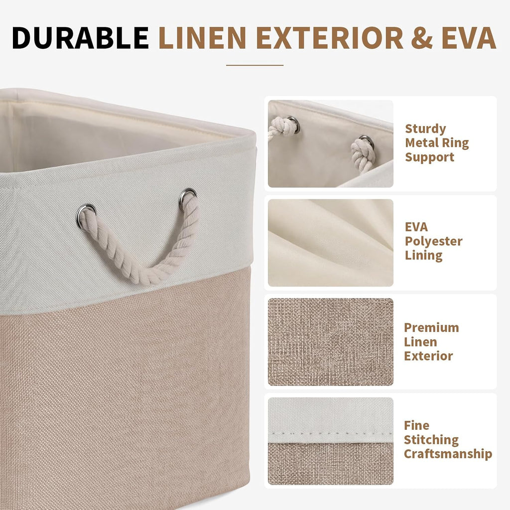 6 Pack White & Beige Collapsible Fabric Storage Cubes