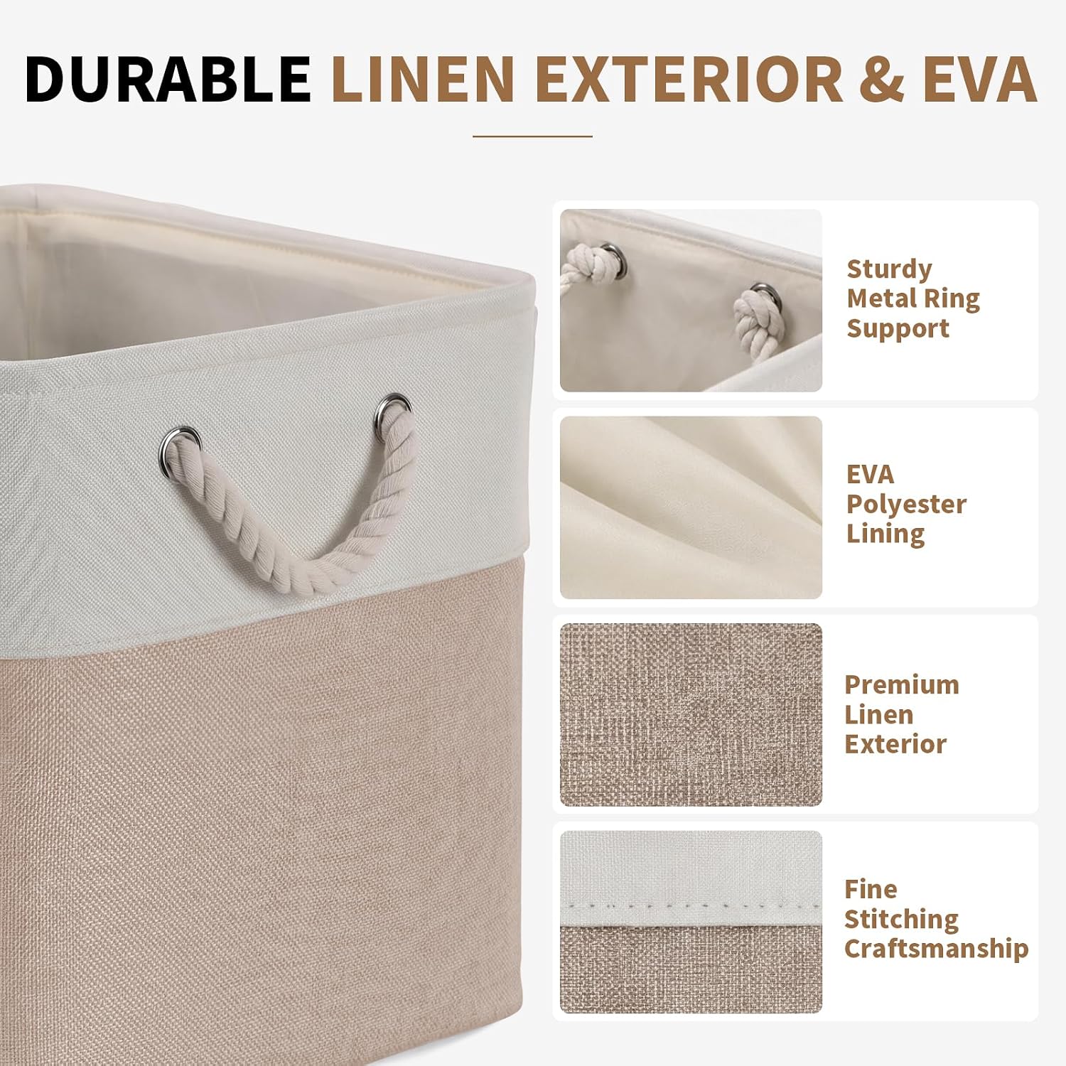 6 Pack White & Beige Collapsible Fabric Storage Cubes