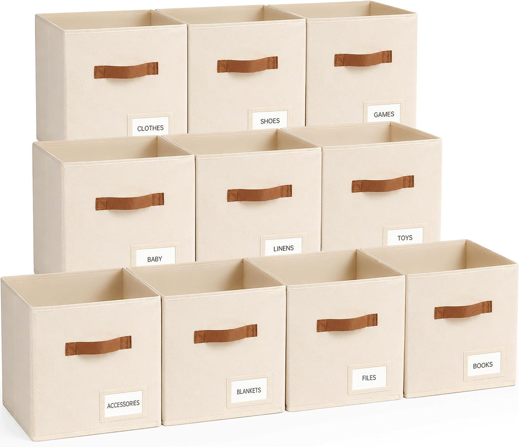 10 Pack Beige Labeled Fabric Storage Cubes