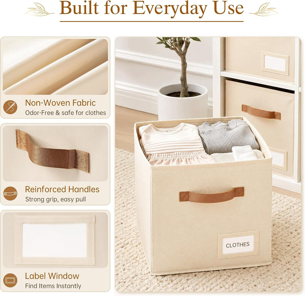 10 Pack Beige Labeled Fabric Storage Cubes