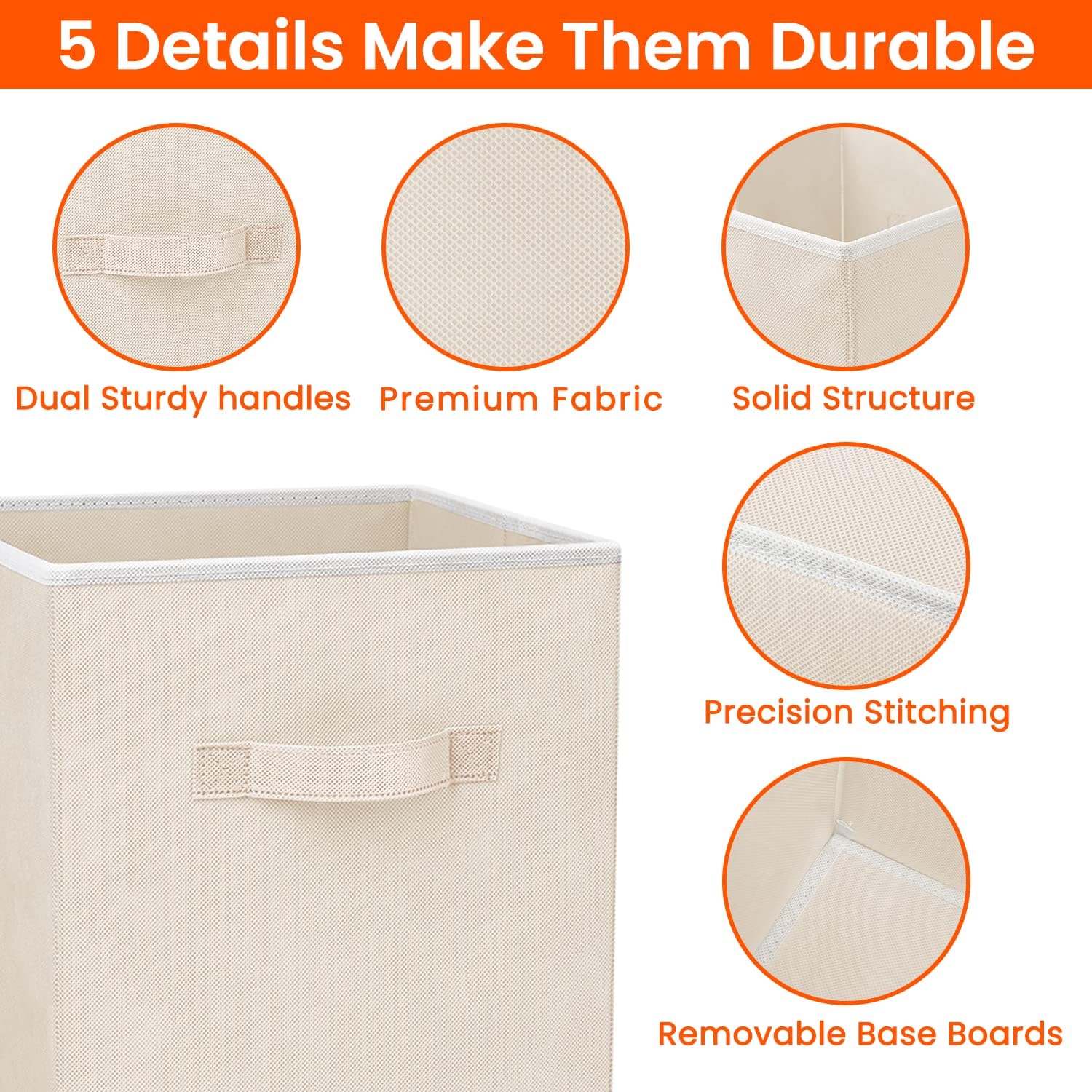 8 Pack Beige Heavy Duty Collapsible Fabric Storage Cubes