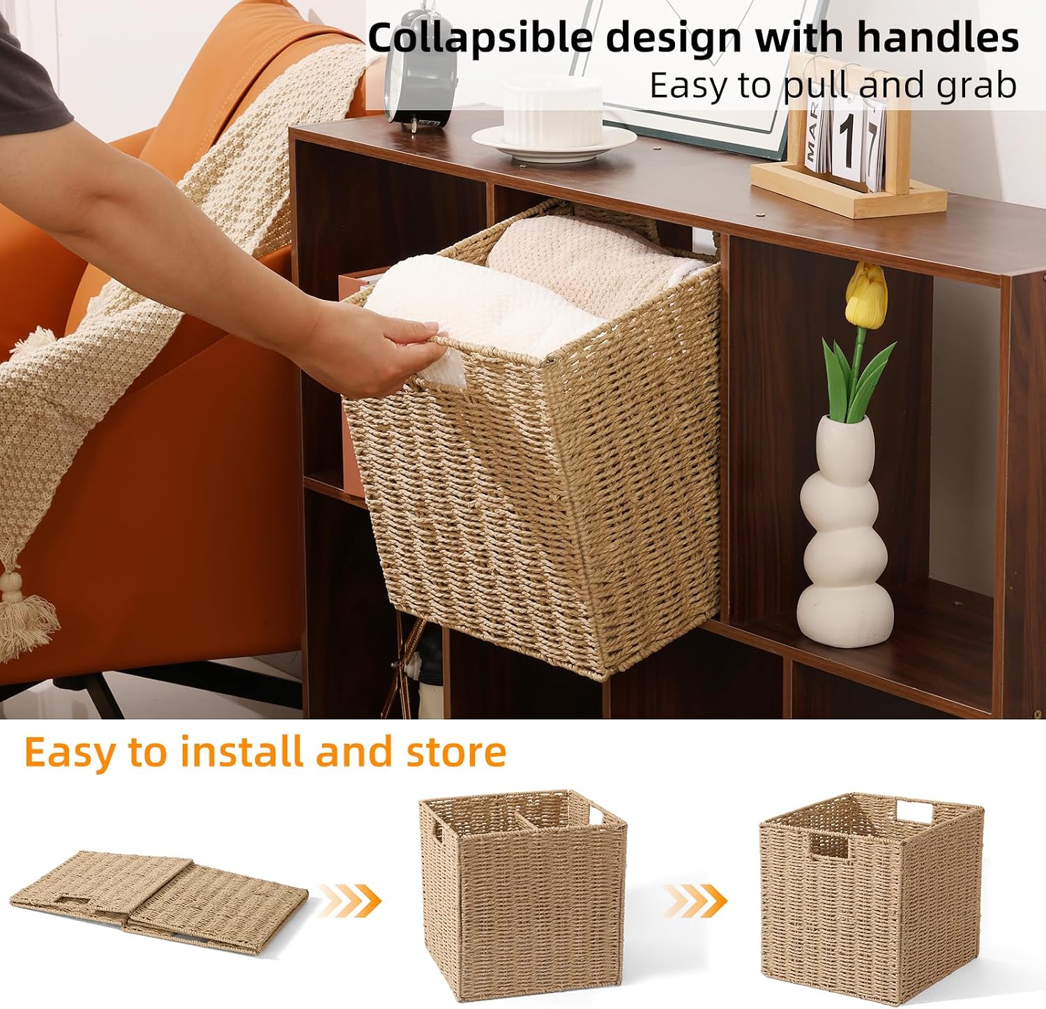 2 Pack Natural Paper Rope Cube Baskets