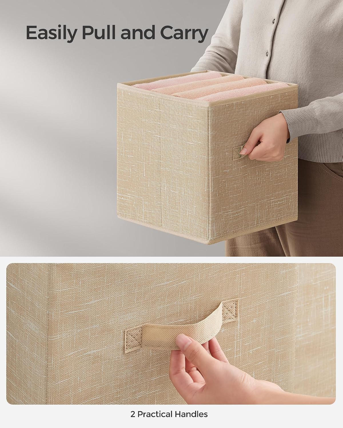 8 Pack Sand Beige Foldable Non-Woven Fabric Storage Cubes