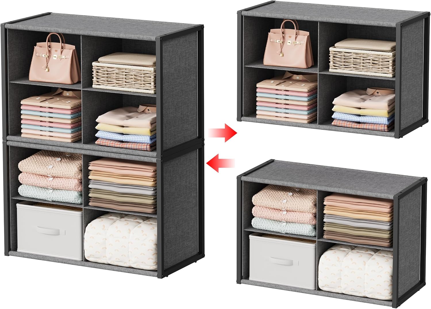 2 Pack 8-Cube Metal Frame Closet Storage Organizer