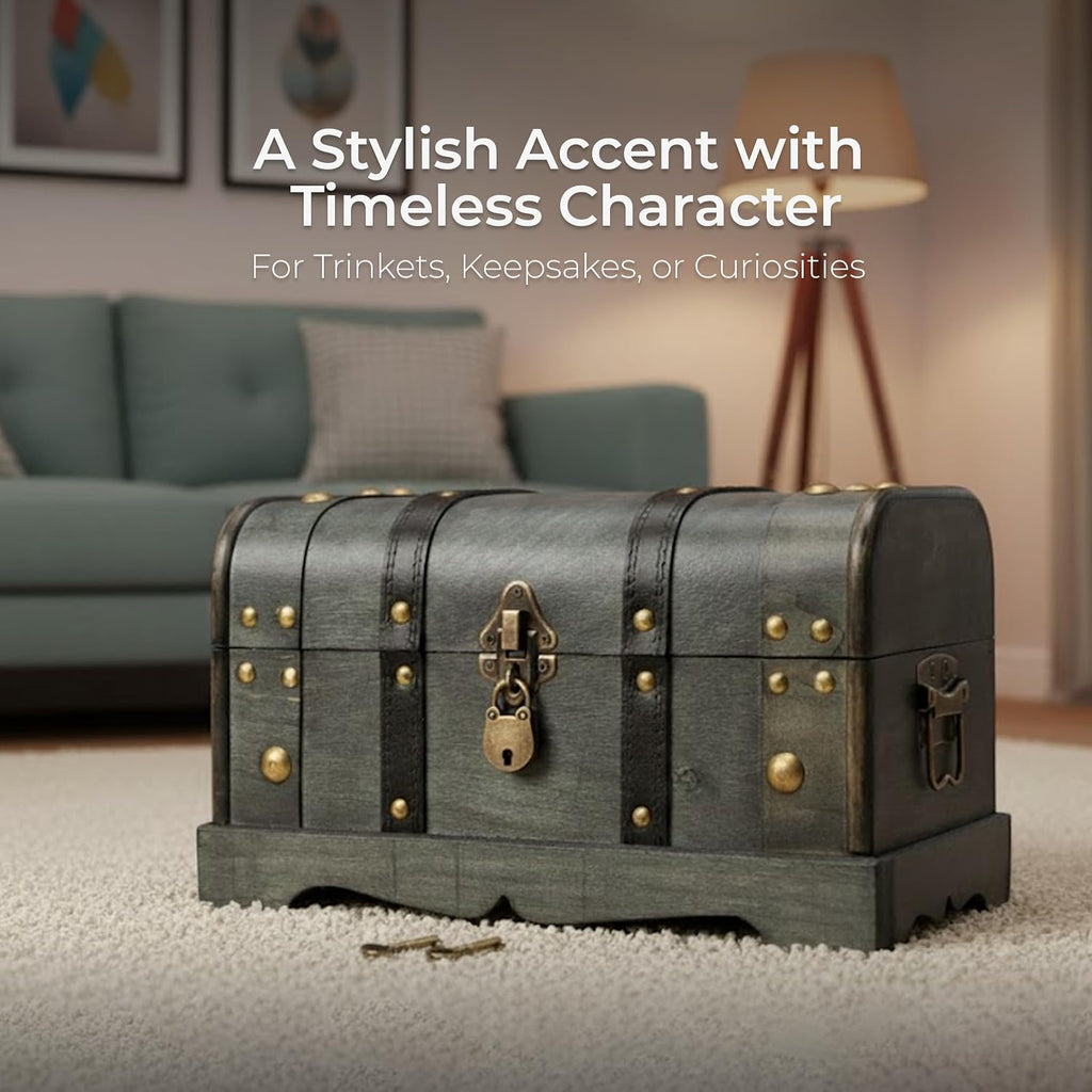 Lockable Wooden Treasure Chest With Tray