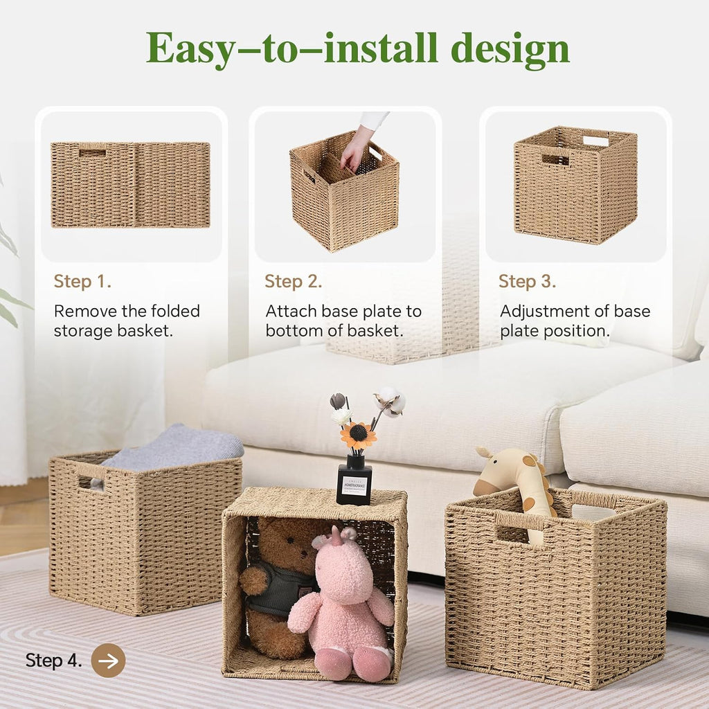 2 Pack Natural Beige Paper Rope Wicker Storage Cubes