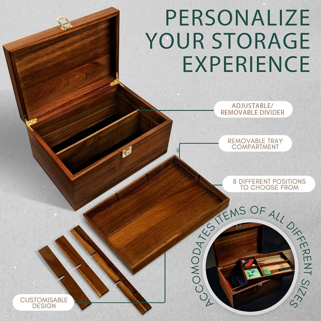 Lockable Wooden Memory Box With Adjustable Tray