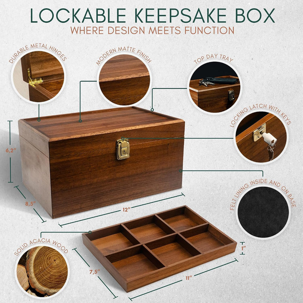 Lockable Wooden Memory Box With Adjustable Tray