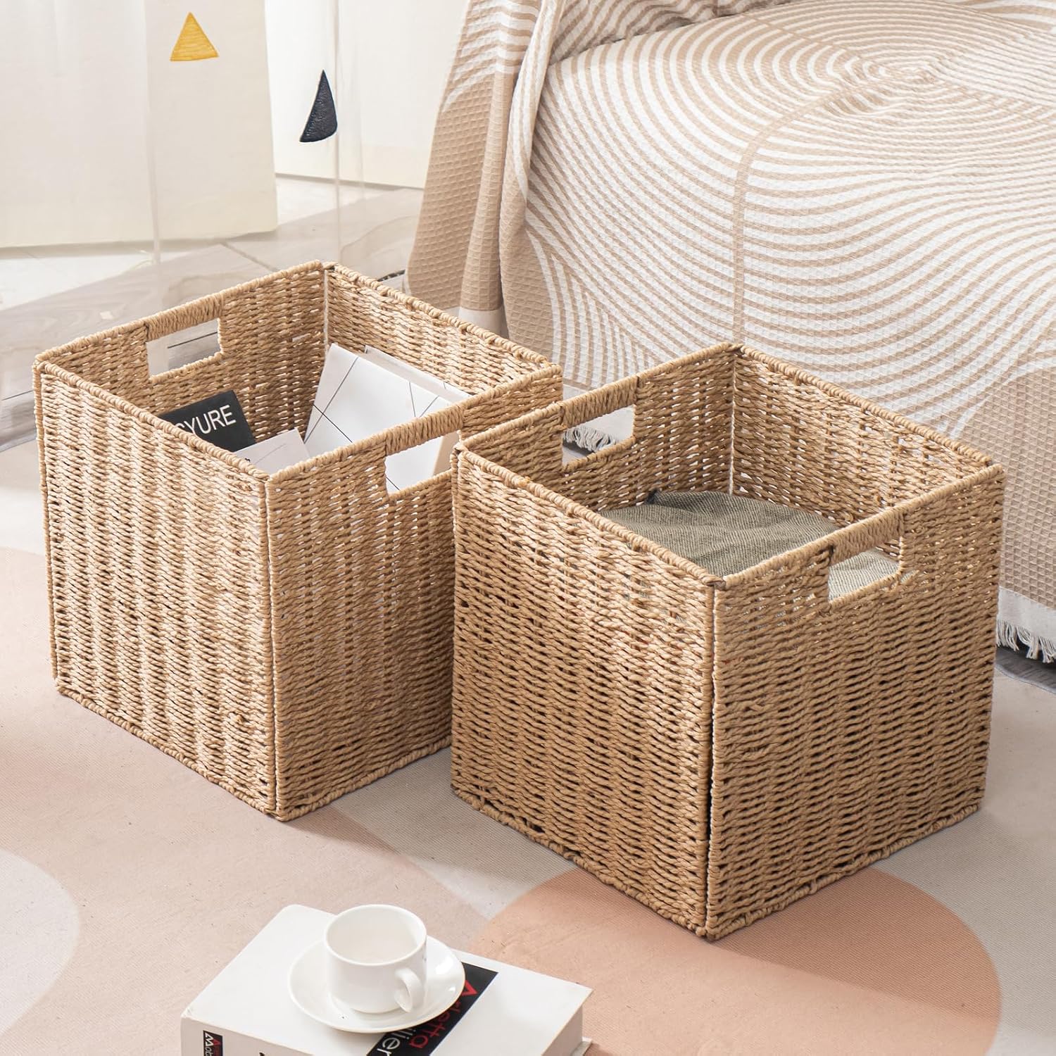 4 Pack Paper Woven Cube Storage Baskets