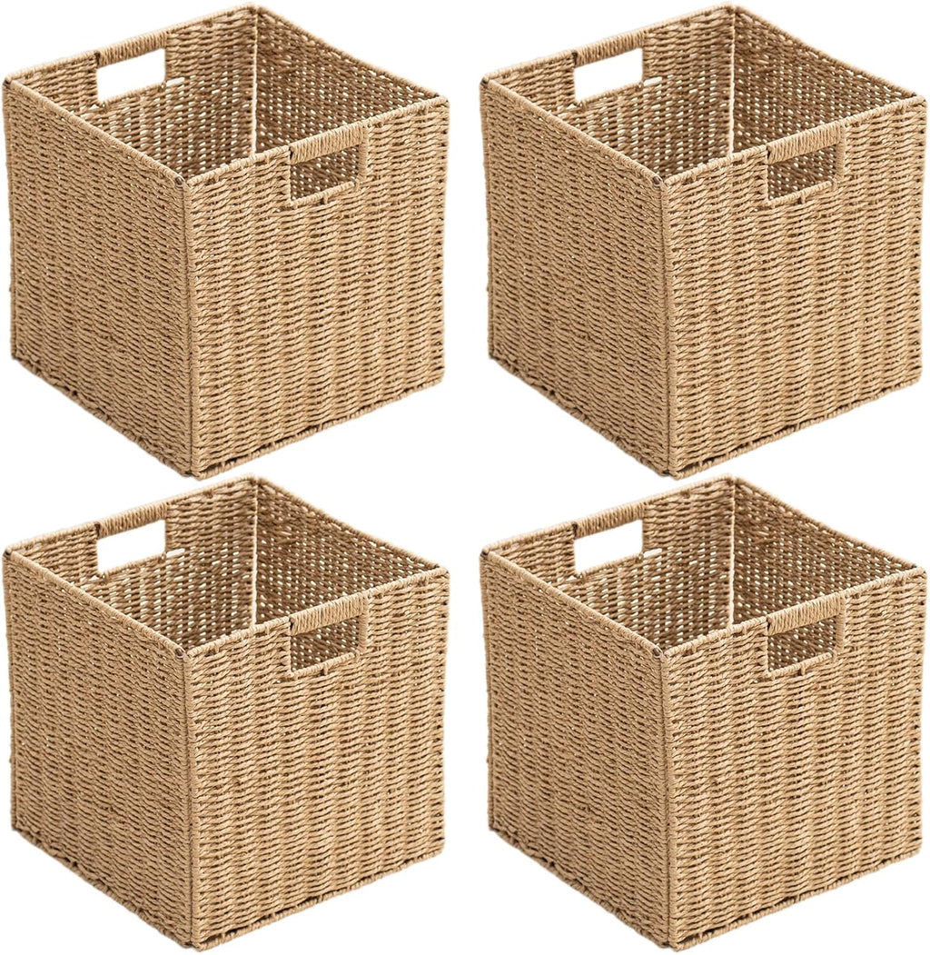 4 Pack Natural Woven Cube Baskets
