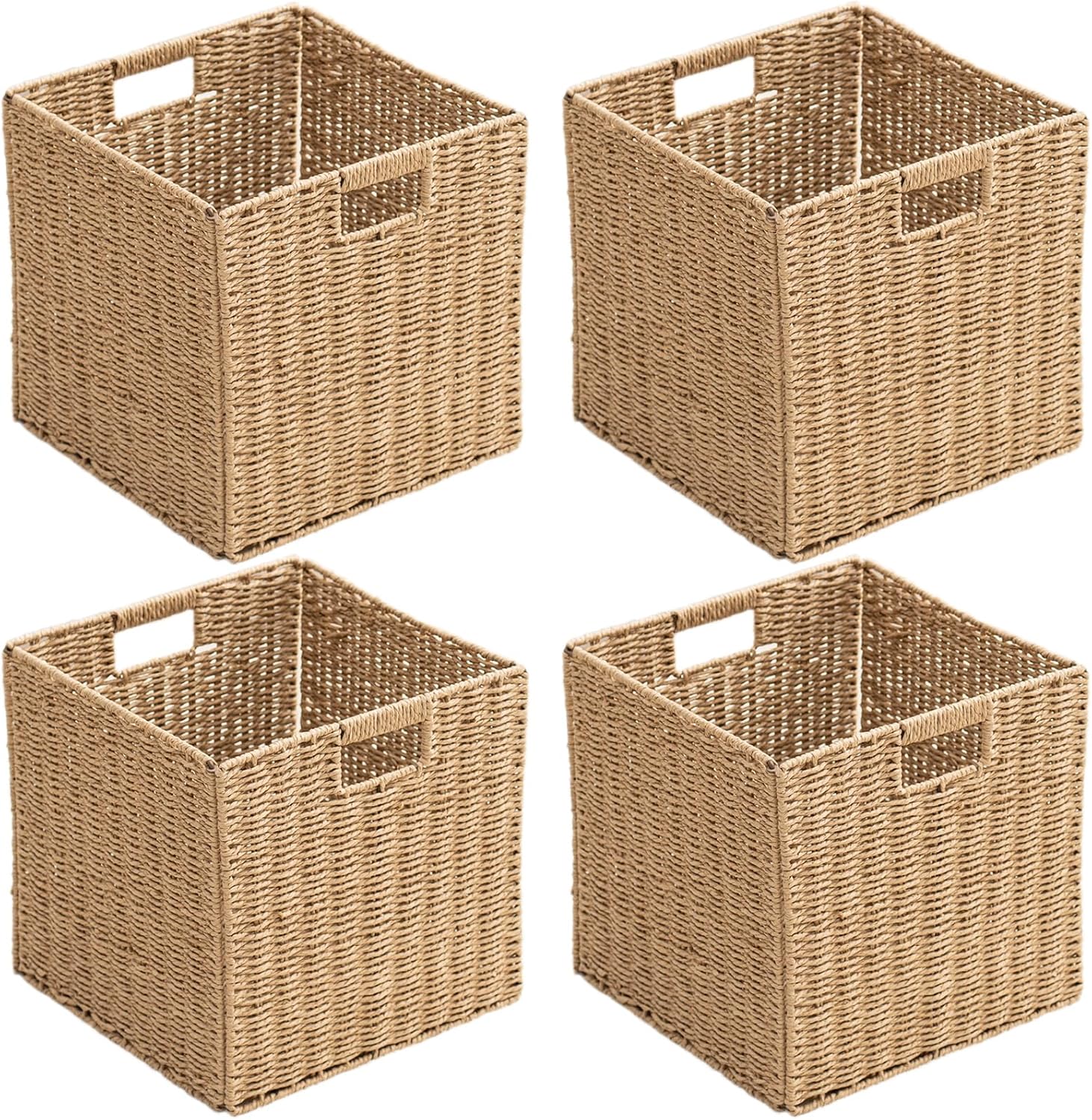 4 Pack Natural Woven Cube Baskets