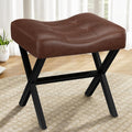 Dark Brown Large Leather X-Leg Vanity Stool