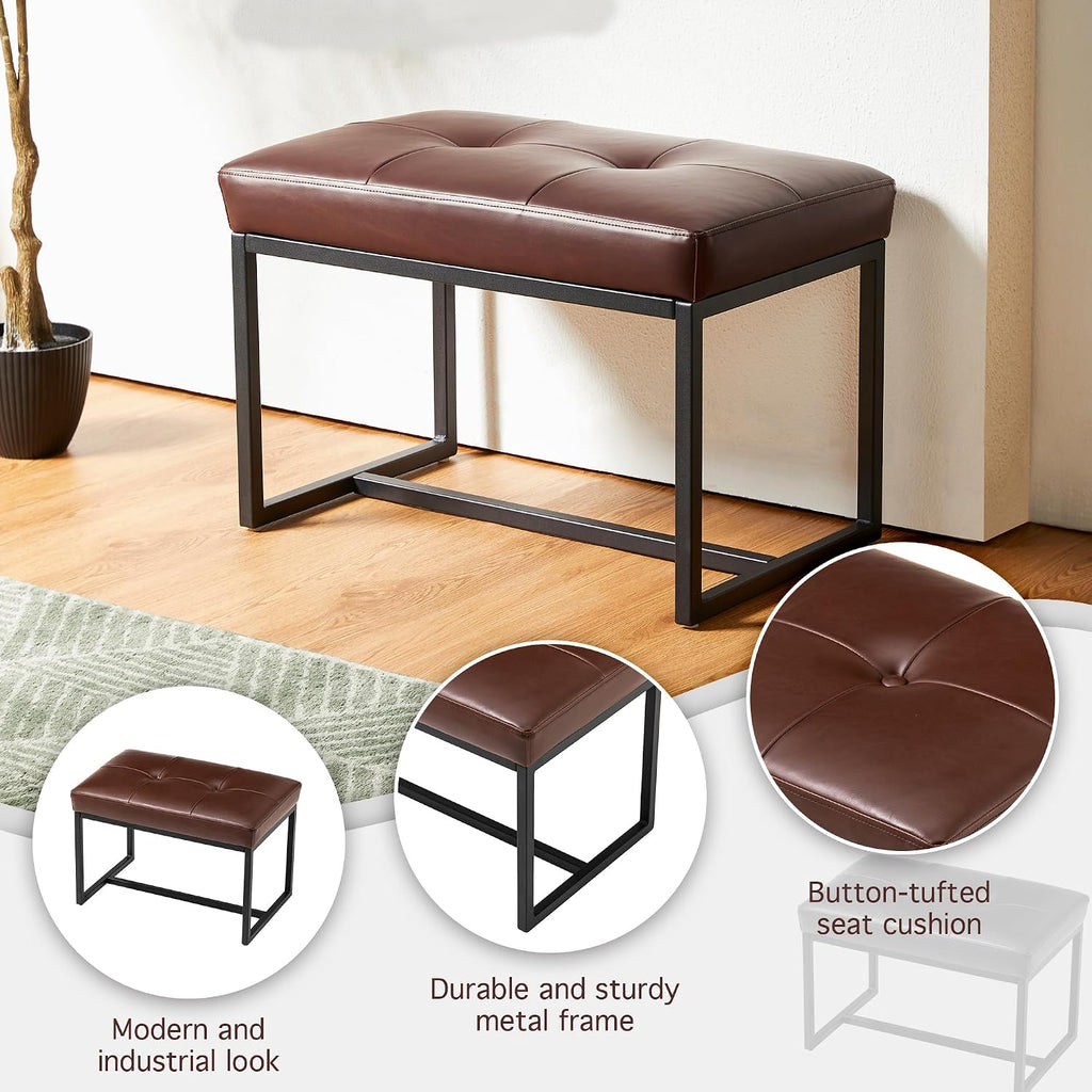 Brown PU Leather Metal Frame Vanity Ottoman Stool