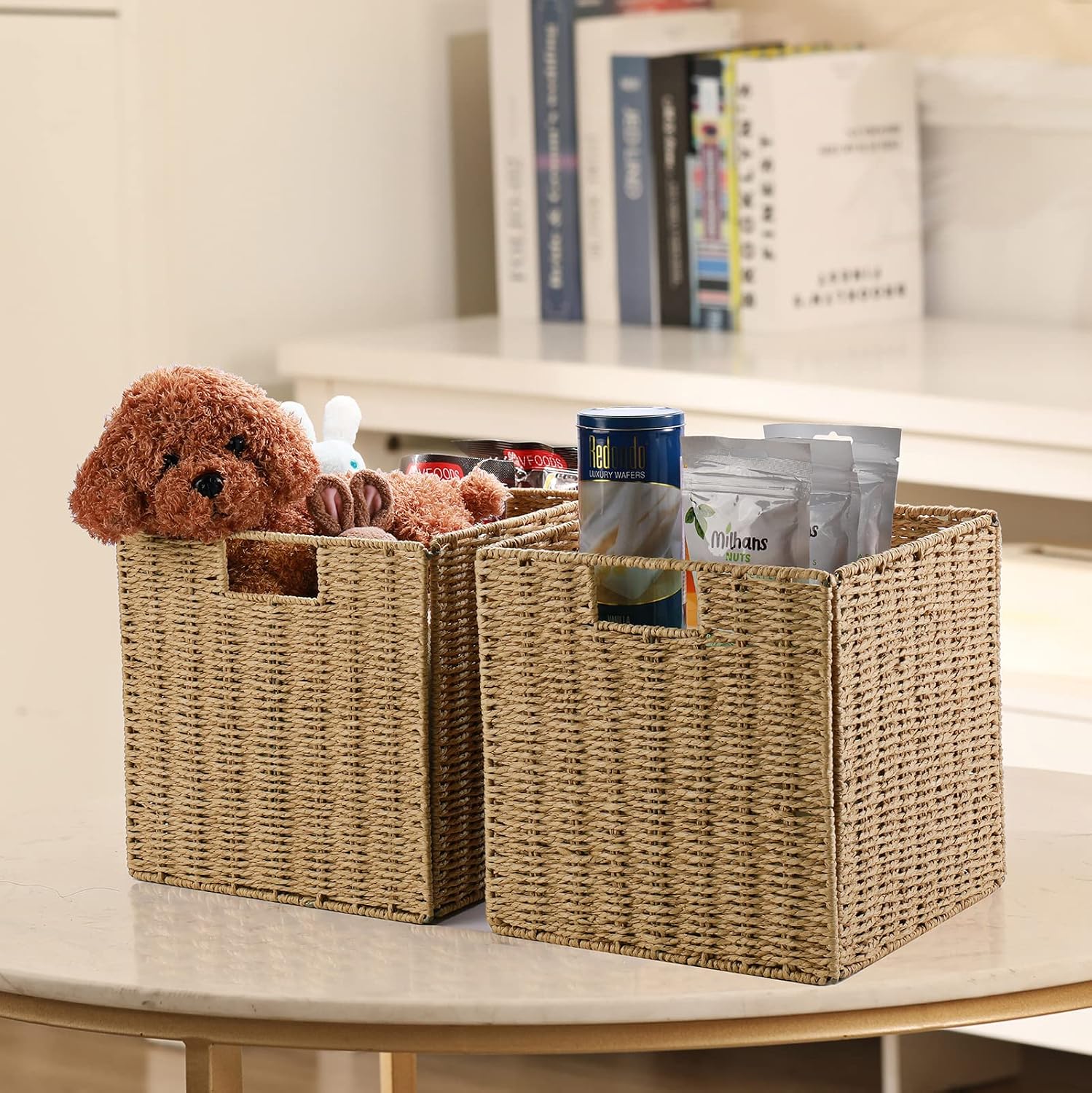 2 Pack Large Foldable Wicker Cube Storage Baskets